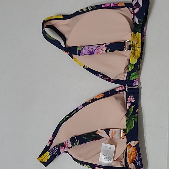 Kona Sol Navy Blue Floral Triangle Bikini Top size XL - Picture 3 of 6